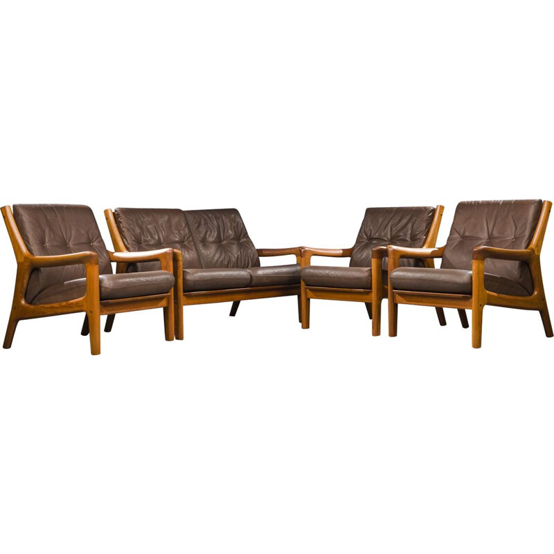 Set of 4 vintage 3 and 2 seater teak sofas by Gustav Thams for Vejen Polster mobelfabrik