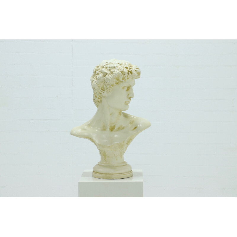 Grand buste décoratif vintage en plâtre du David de Michel-Ange 1980