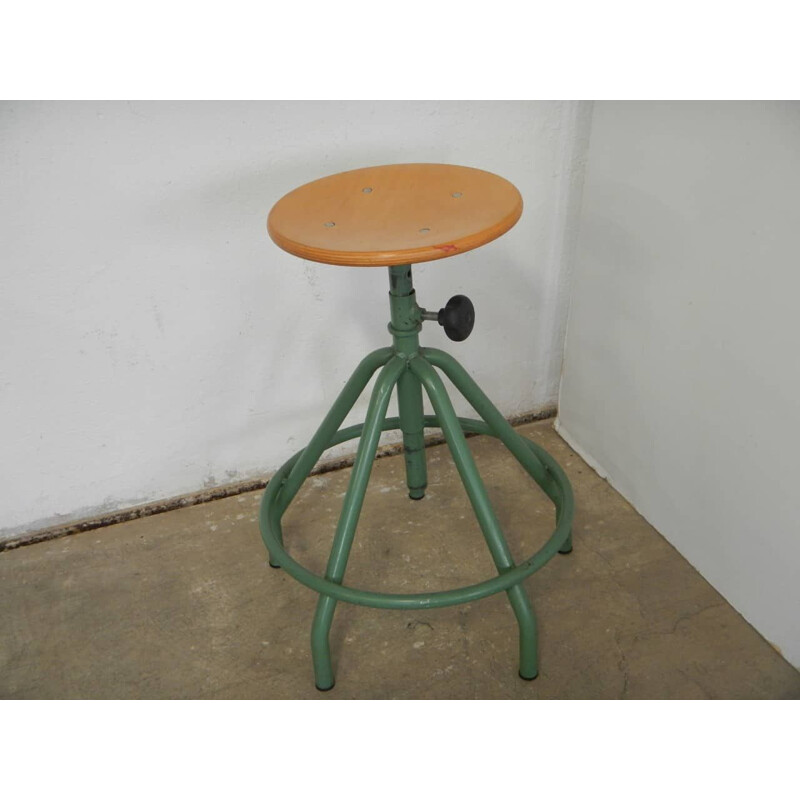 Vintage oak green school stool