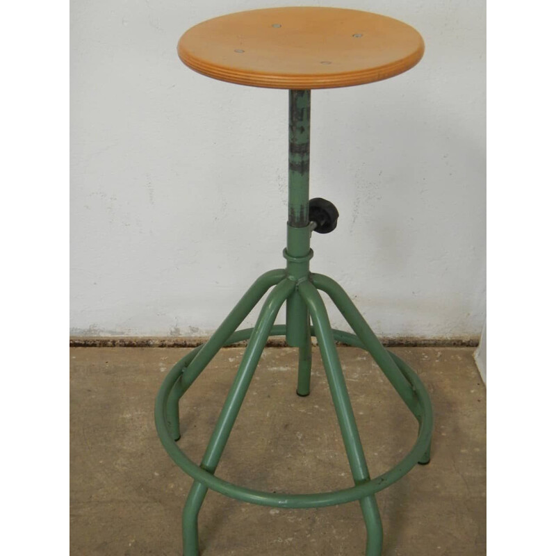 Vintage oak green school stool