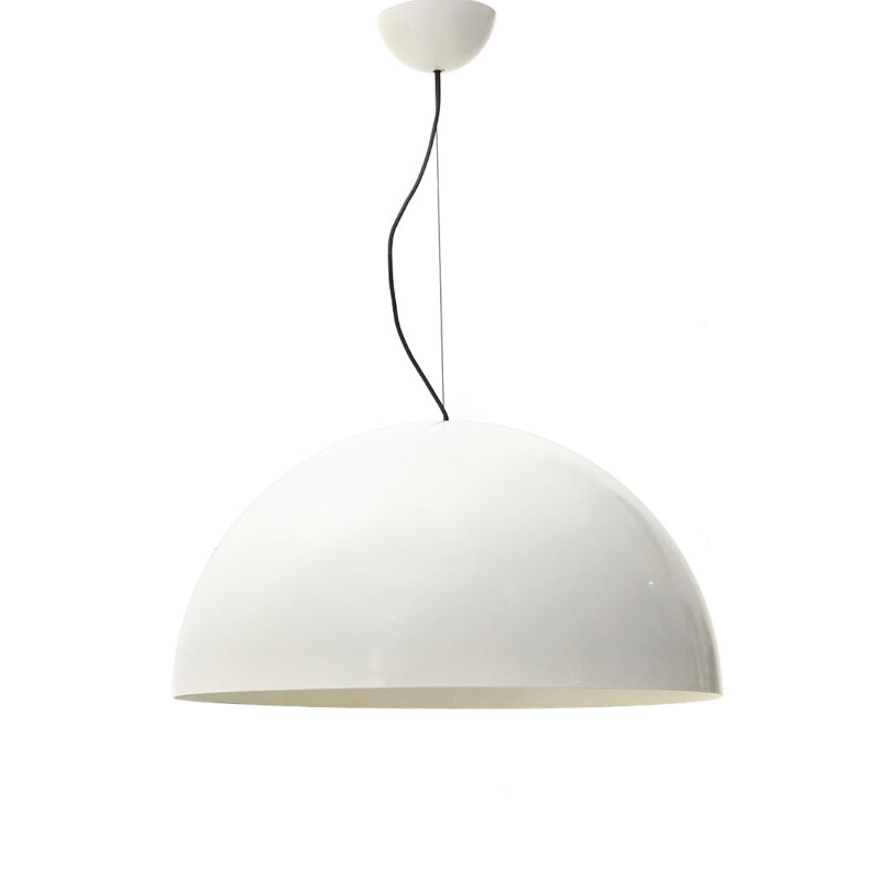 Sonora" vintage pendant lamp in white painted aluminium by Vico Magistretti for Oluce 1970