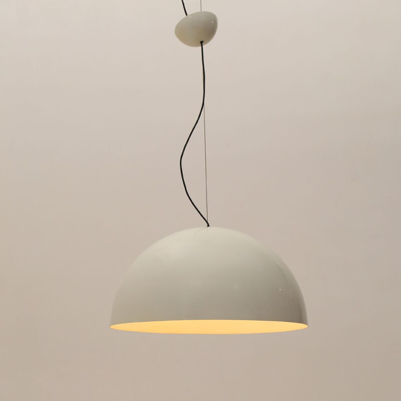 Sonora" vintage pendant lamp in white painted aluminium by Vico Magistretti for Oluce 1970