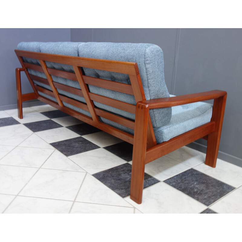 Vintage Teak sofa in Blue fabric, Danish 1960s