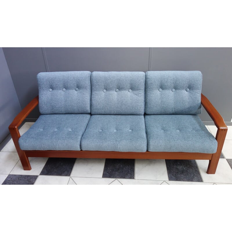 Canapé vintage en teck avec tissu bleu, Danois 1960