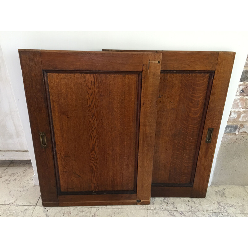 Pair of vintage sliding oak doors 