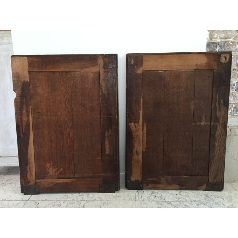 Pair of vintage sliding oak doors 