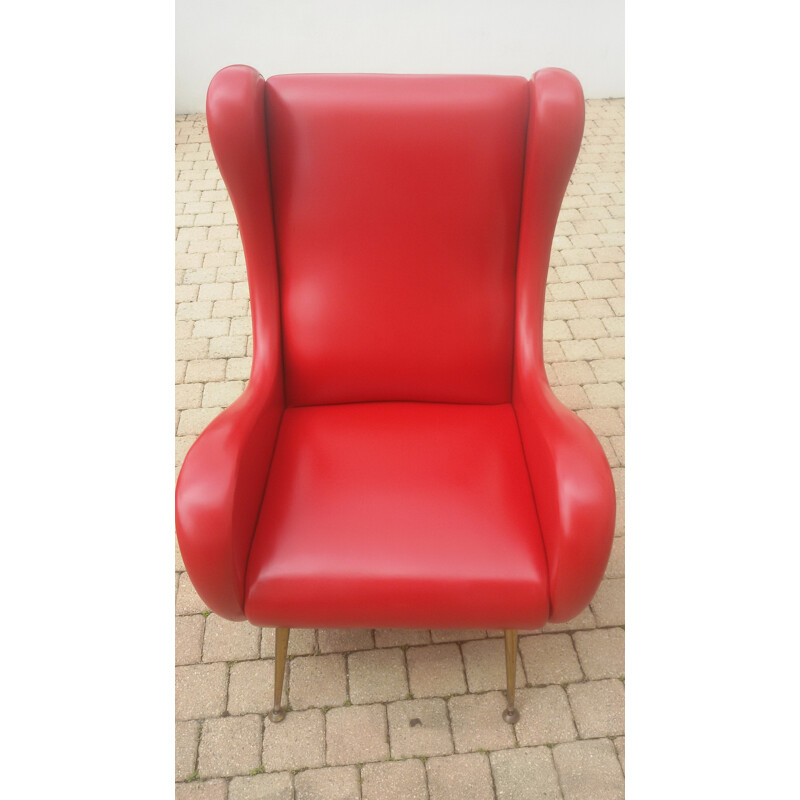 Large Italian armchair in red leatherette - 1960s