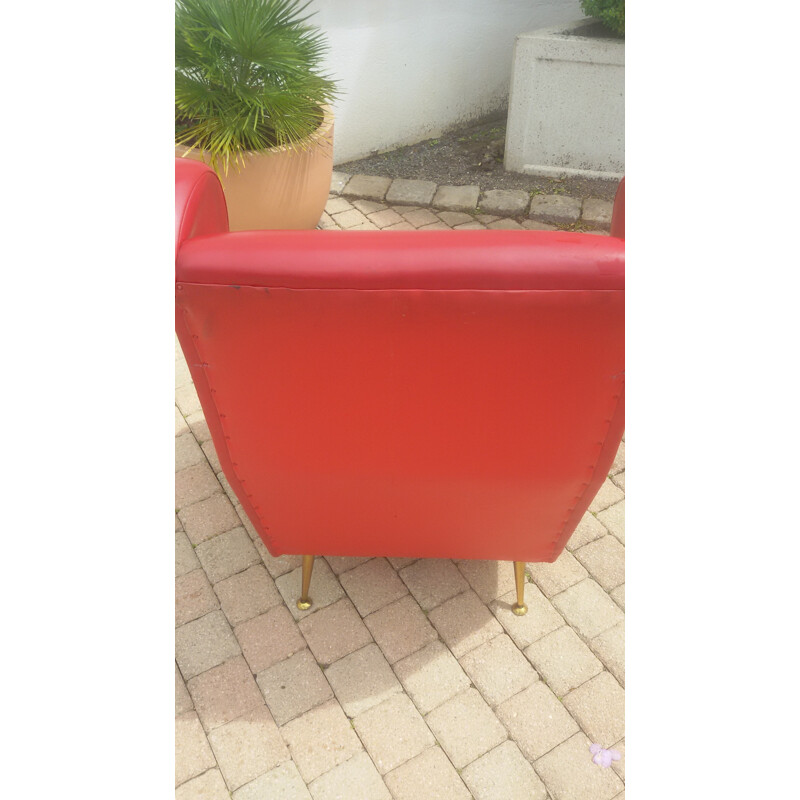 Large Italian armchair in red leatherette - 1960s