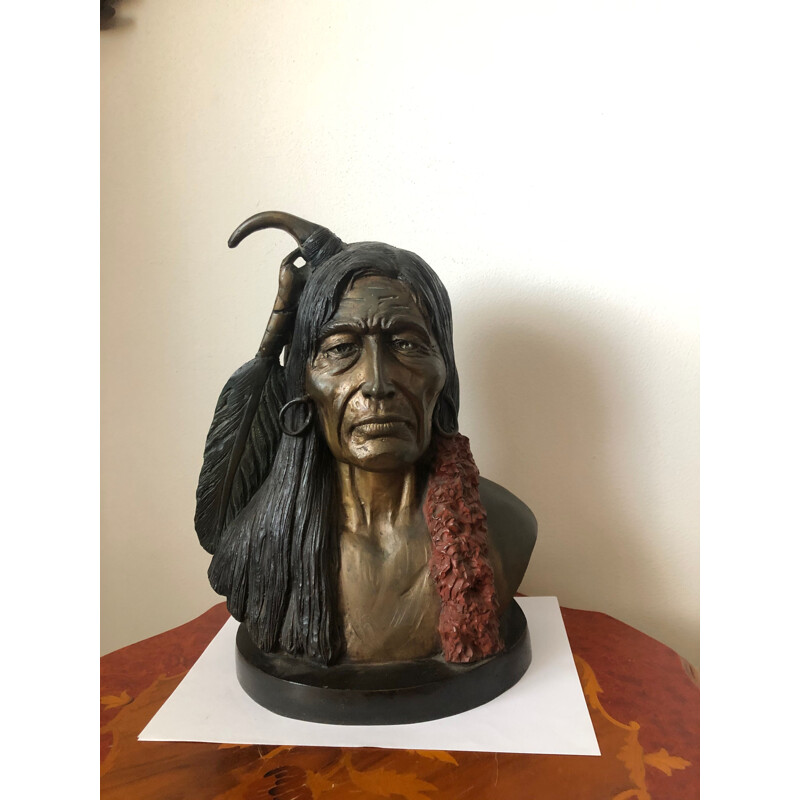 Vintage-Skulptur des Gesichts eines amerikanischen Indianers
