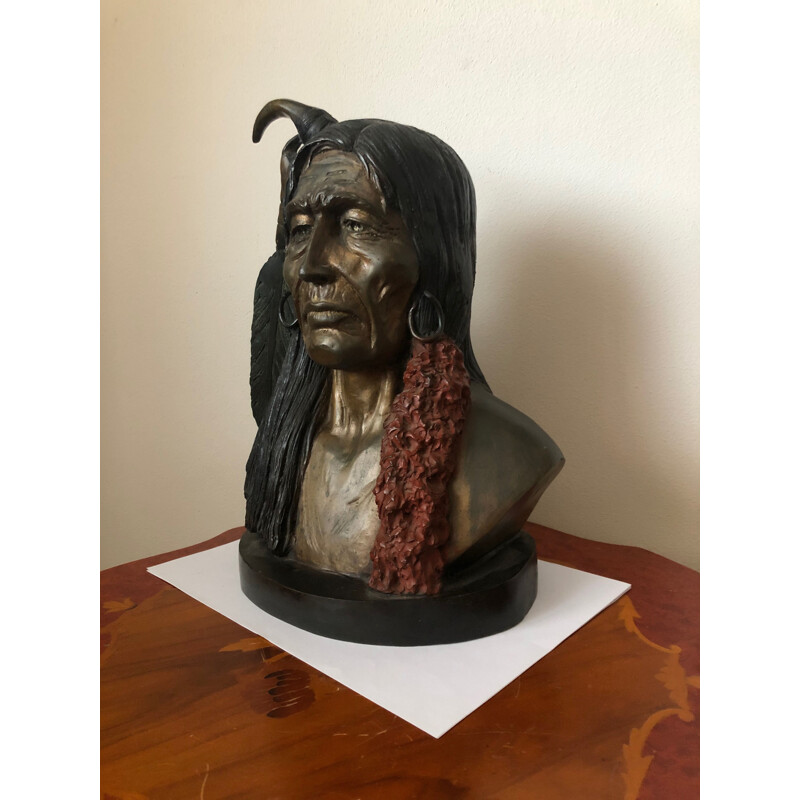 Vintage-Skulptur des Gesichts eines amerikanischen Indianers
