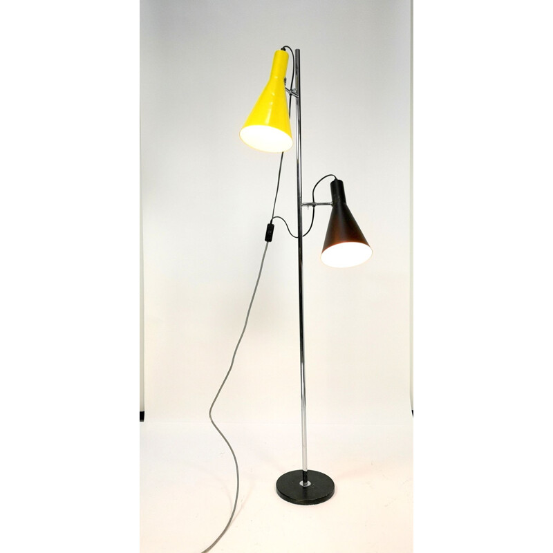 Lampadaire vintage chromé et peint 1960