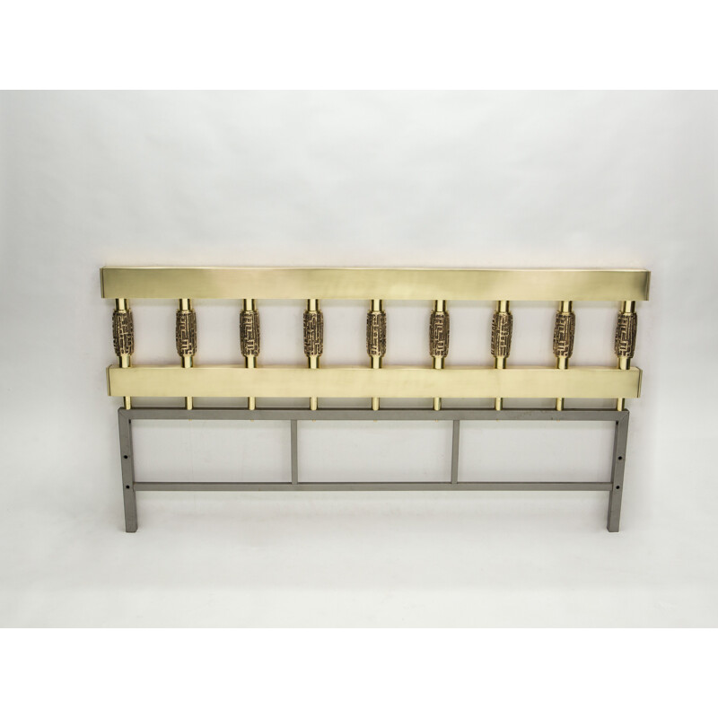 Vintage Brutalist bronze brass headboard by Luciano Frigerio, Italian 1970s