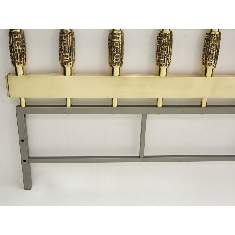 Vintage Brutalist bronze brass headboard by Luciano Frigerio, Italian 1970s