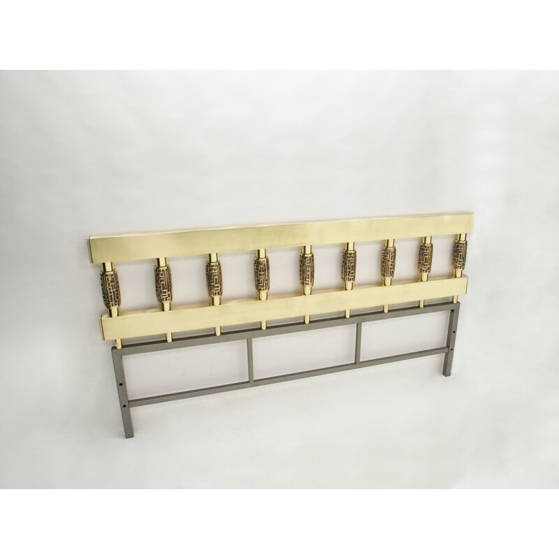 Vintage Brutalist bronze brass headboard by Luciano Frigerio, Italian 1970s