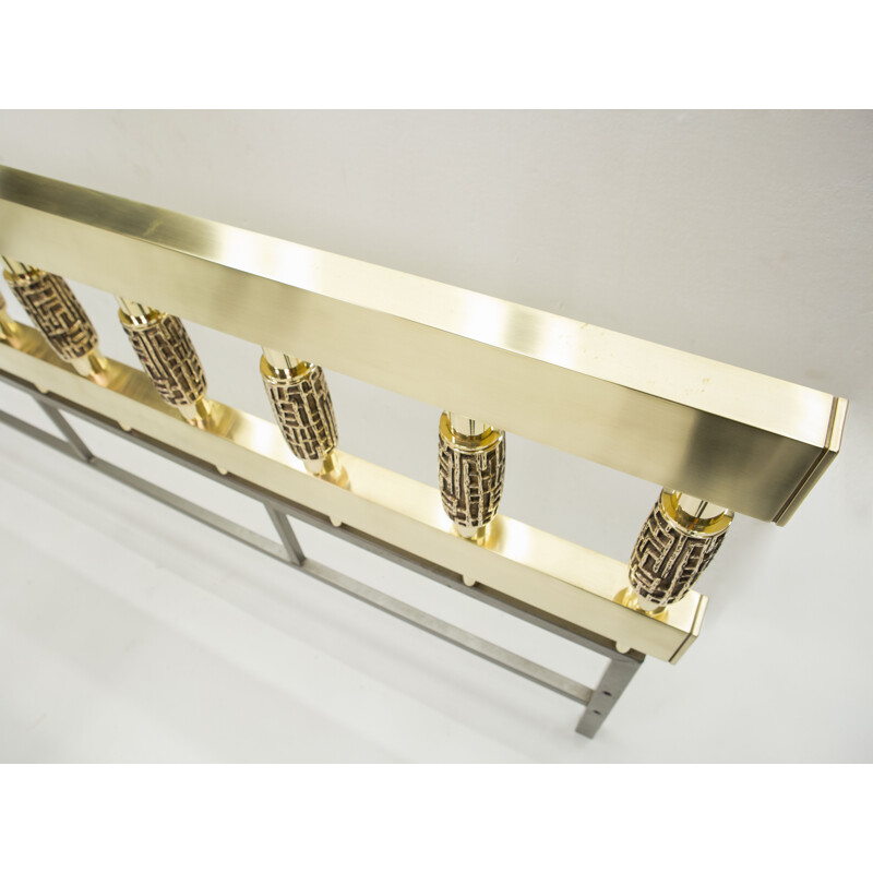 Vintage Brutalist bronze brass headboard by Luciano Frigerio, Italian 1970s