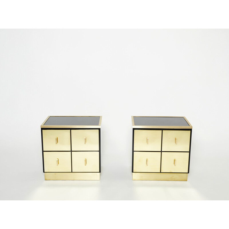 Pair of vintage brass lacquer bedside tables by Luciano Frigerio, Italy 1970s