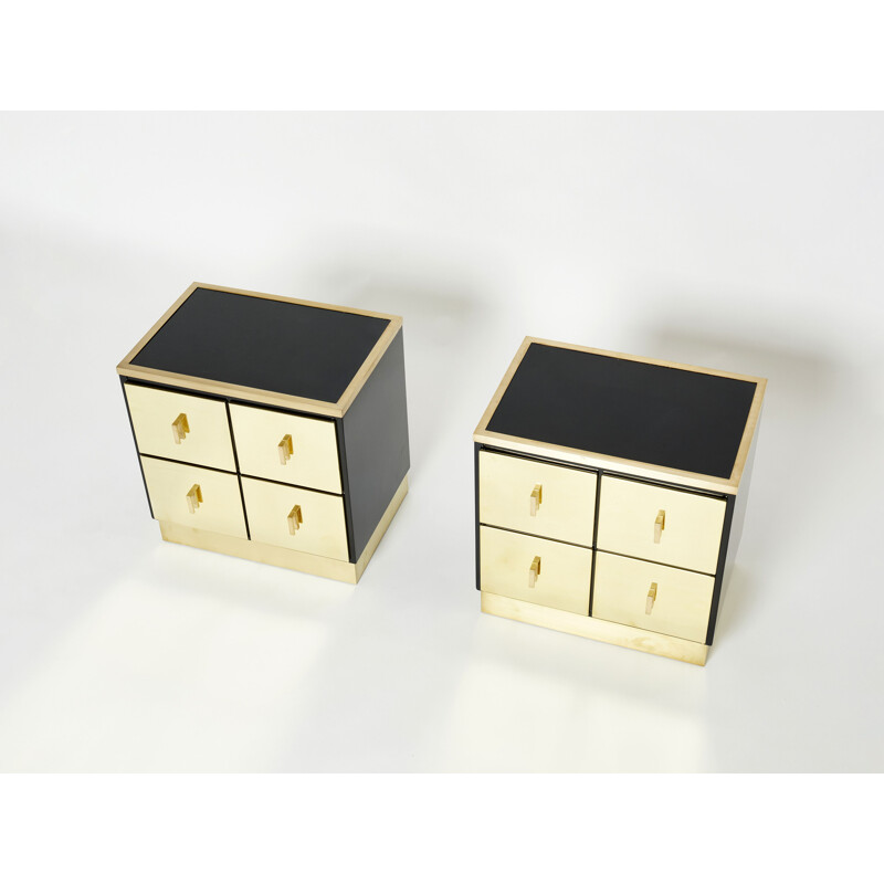 Pair of vintage brass lacquer bedside tables by Luciano Frigerio, Italy 1970s