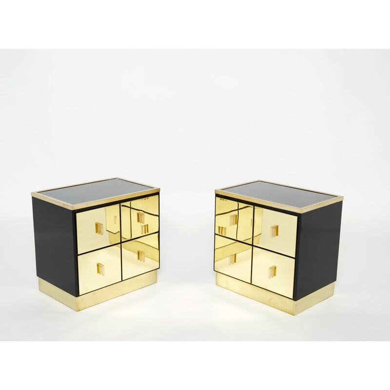 Pair of vintage brass lacquer bedside tables by Luciano Frigerio, Italy 1970s