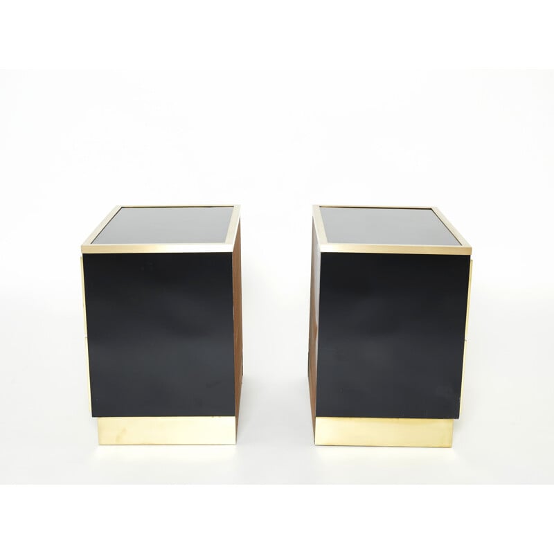 Pair of vintage brass lacquer bedside tables by Luciano Frigerio, Italy 1970s