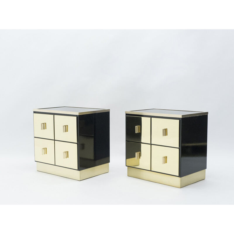 Pair of vintage brass lacquer bedside tables by Luciano Frigerio, Italy 1970s