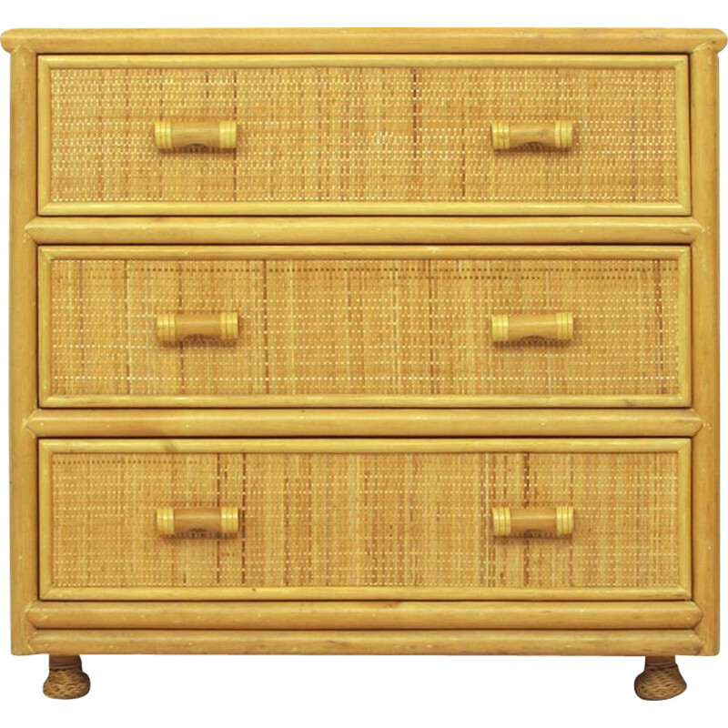 Vintage Rattan & Bamboo Chest Of Drawers, Spanish 1970s