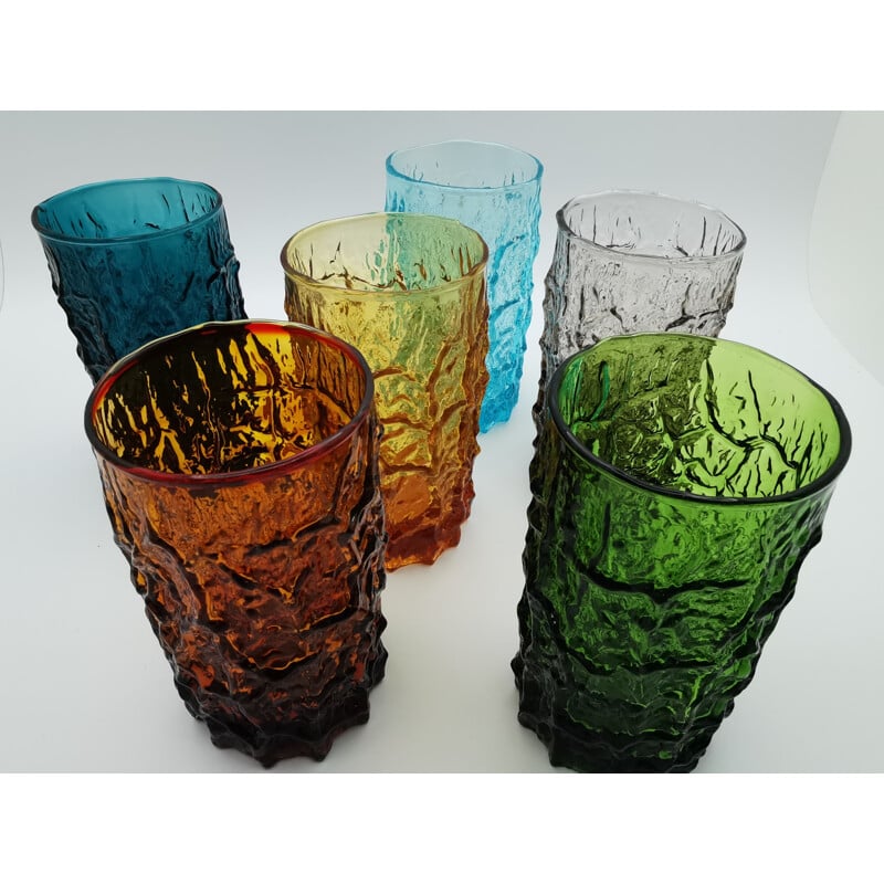 Lot de 6 verres vintage de Geoffrey Baxter par Whitefriars, Angleterre 1960