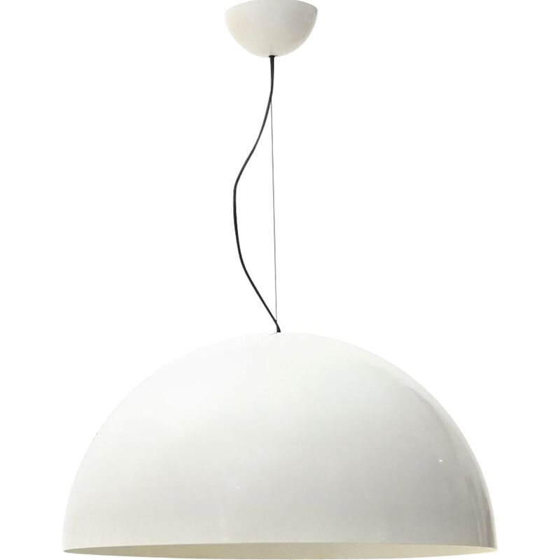 Sonora" vintage pendant lamp in white painted aluminium by Vico Magistretti for Oluce 1970