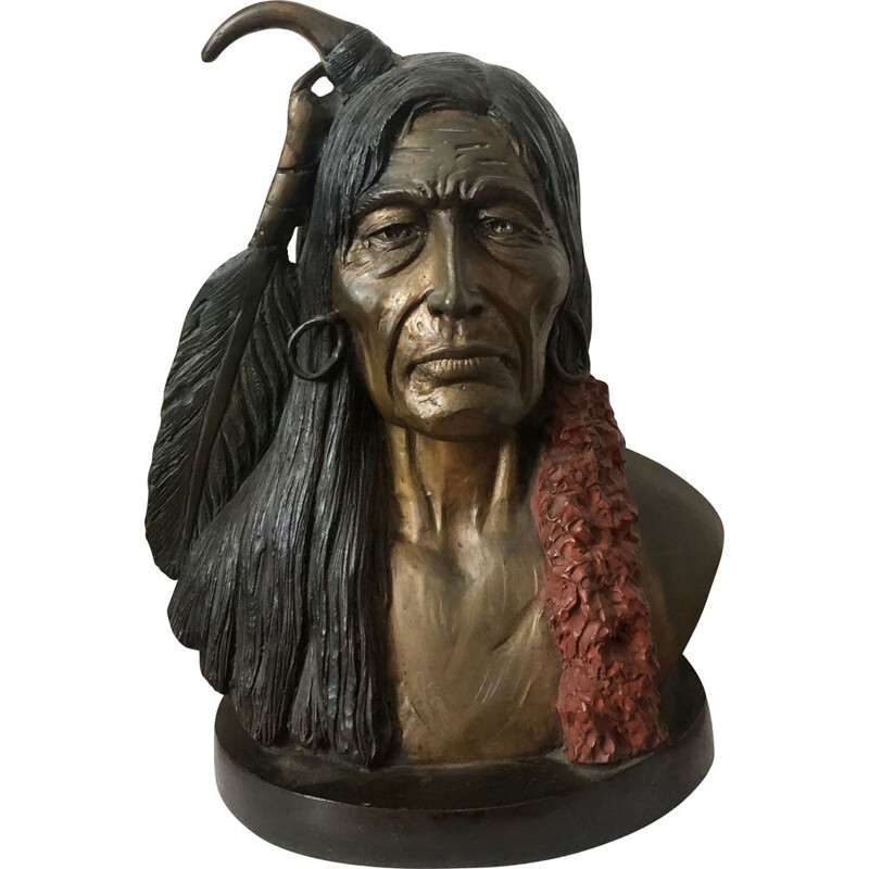 Sculpture vintage du visage d'un indien d'Amérique
