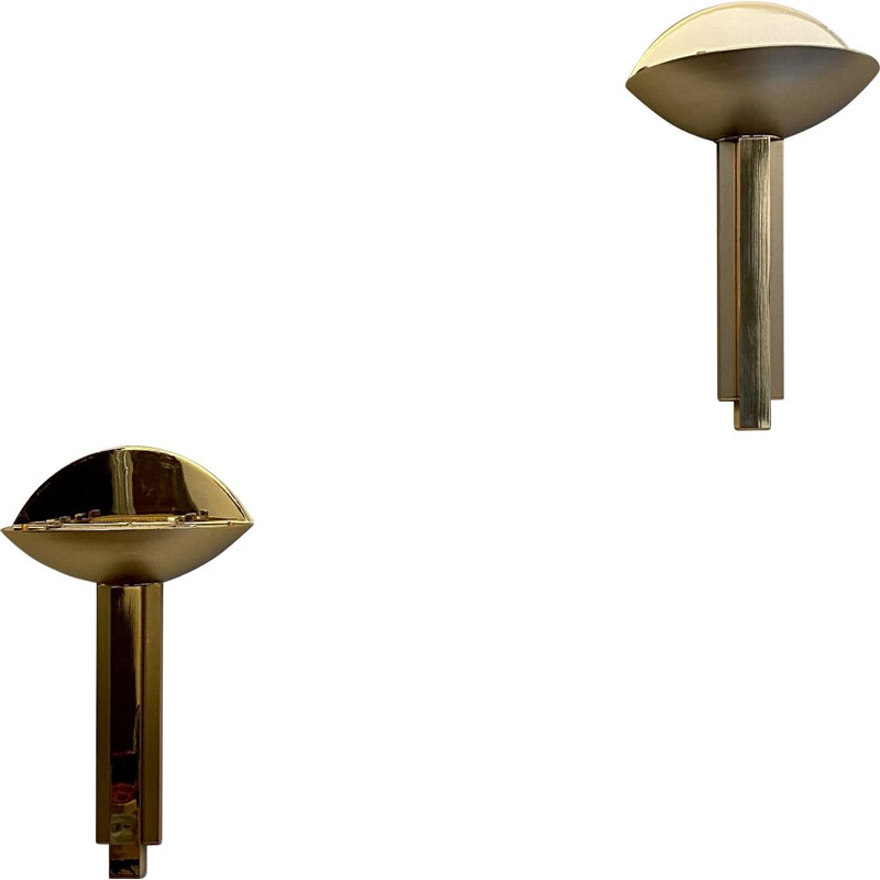 Pair of vintage brass half moon sconces, Italian 1975s