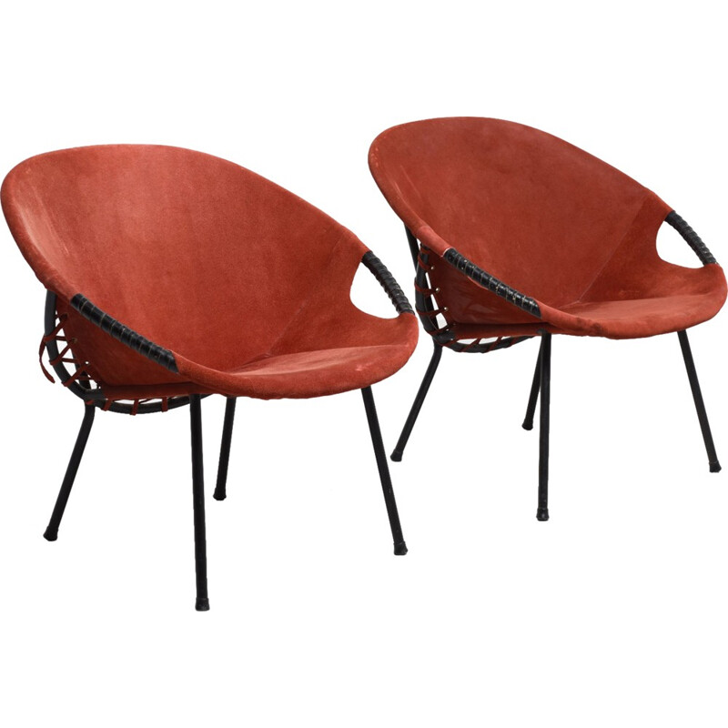 Pair of armchairs in red leather - 1950s