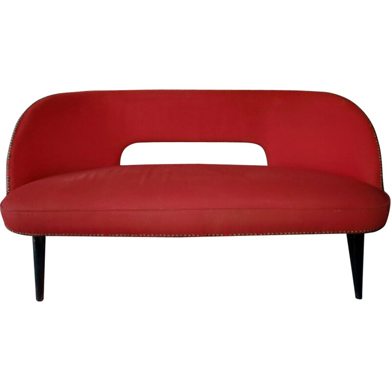 2-seater sofa in red fabric - 1960s