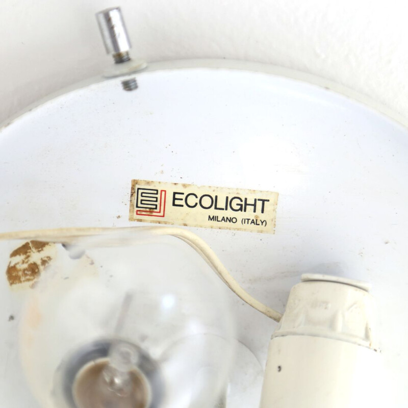 White glass and chrome metal "Disk" vintage wall lamp by Gaetano Scolari for Ecolight, 1960