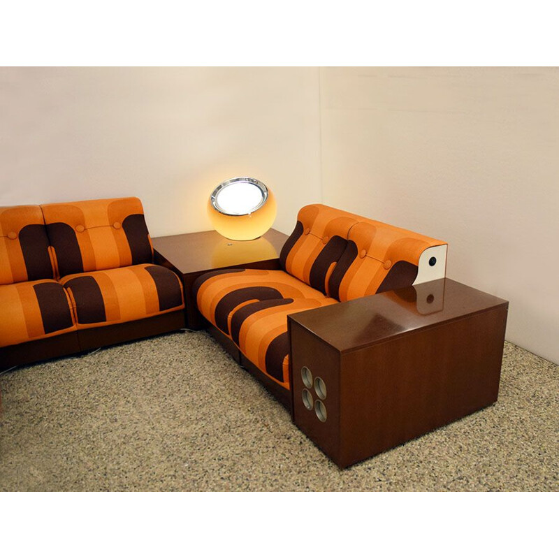 Vintage living room modular with record player, bar and lamp Spage Age 1970s