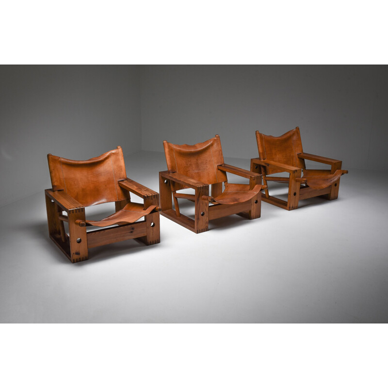 Vintage Cognac Leather and Pine Easy Chair by Ate Van Apeldoorn, Netherlands 1970s