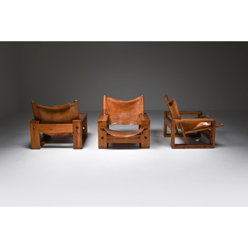Vintage Cognac Leather and Pine Easy Chair by Ate Van Apeldoorn, Netherlands 1970s