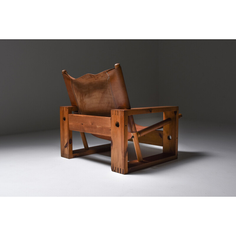 Vintage Cognac Leather and Pine Easy Chair by Ate Van Apeldoorn, Netherlands 1970s