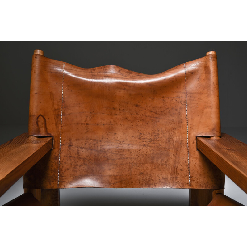 Vintage Cognac Leather and Pine Easy Chair by Ate Van Apeldoorn, Netherlands 1970s