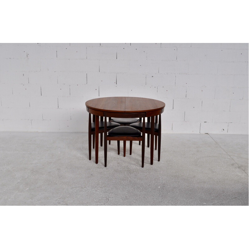 Ensemble de table et 4 chaises Frem en teck et simili cuir, Hans OLSEN - 1950
