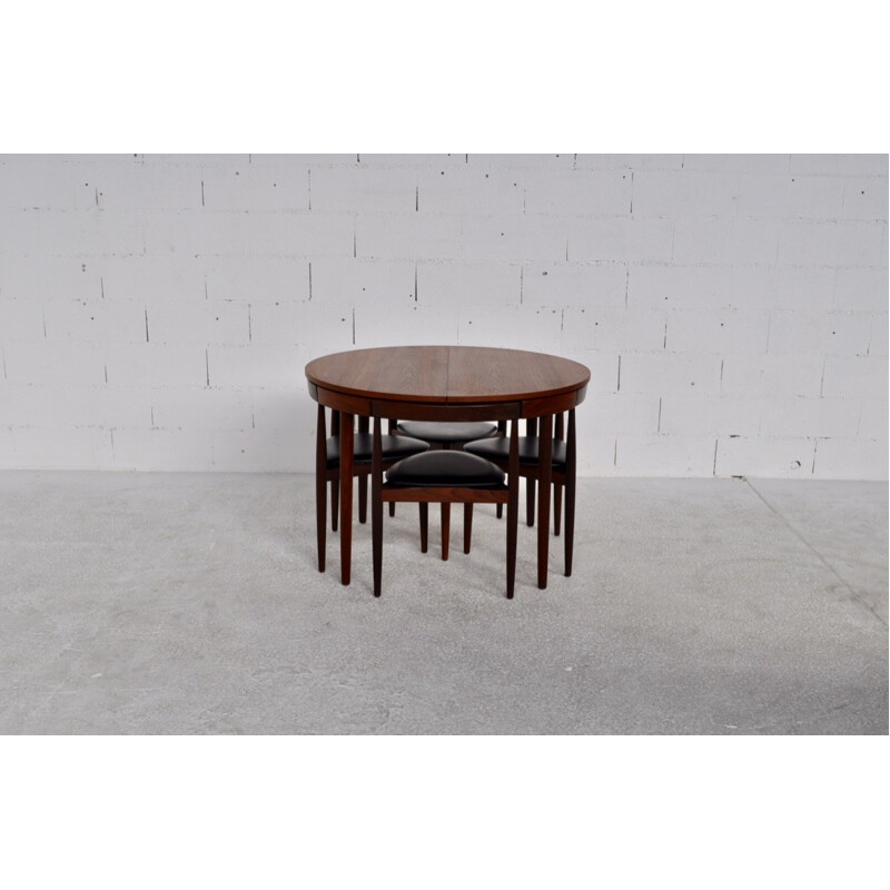 Frem Mobelfabrik dining set in teak and black leatherette, Hans OLSEN - 1950s 