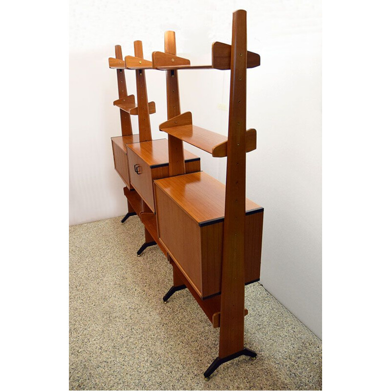 Vintage double-sided self-standing bookshelf in teak wood by Vittorio Dassi 1960s