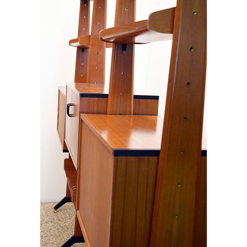 Vintage double-sided self-standing bookshelf in teak wood by Vittorio Dassi 1960s