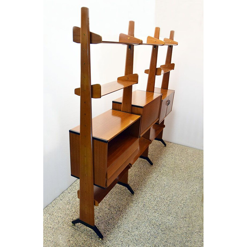 Vintage double-sided self-standing bookshelf in teak wood by Vittorio Dassi 1960s