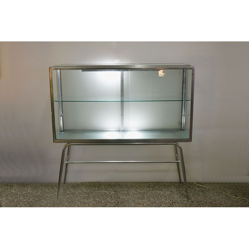 Vintage aluminum display case with lighting, Italy 1960