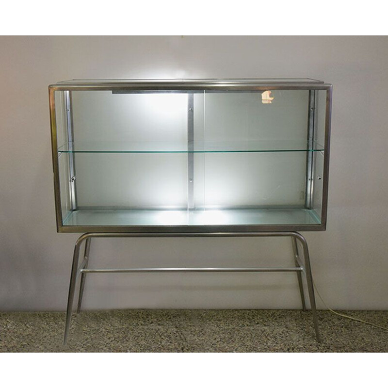 Vintage aluminium vitrine met verlichting, Italië 1960