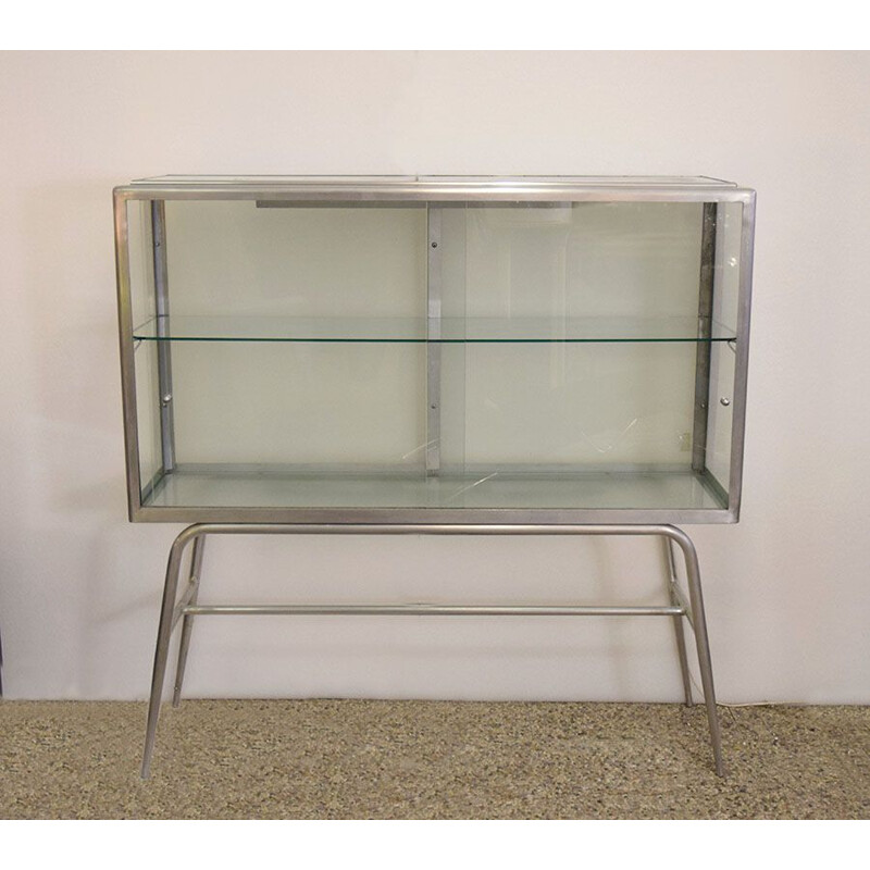 Vintage aluminum display case with lighting, Italy 1960