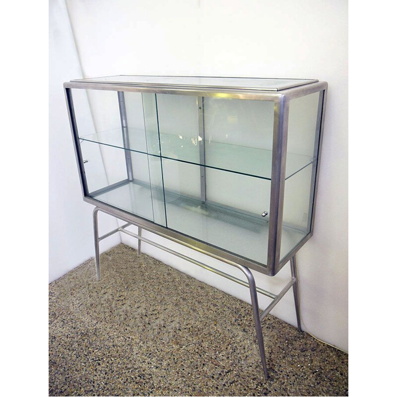 Vintage aluminum display case with lighting, Italy 1960