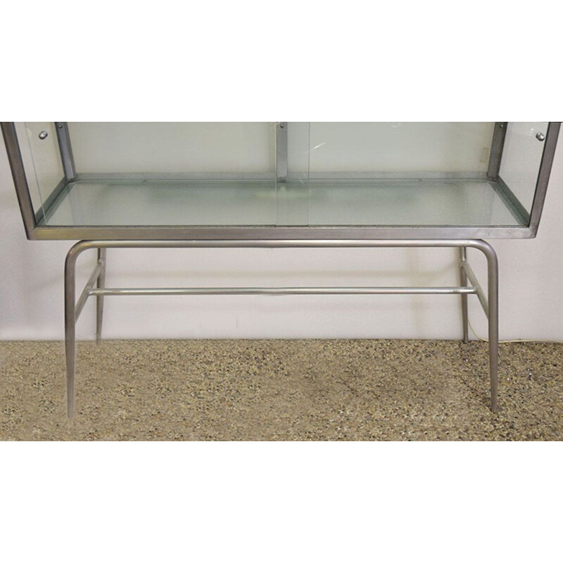 Vintage aluminum display case with lighting, Italy 1960