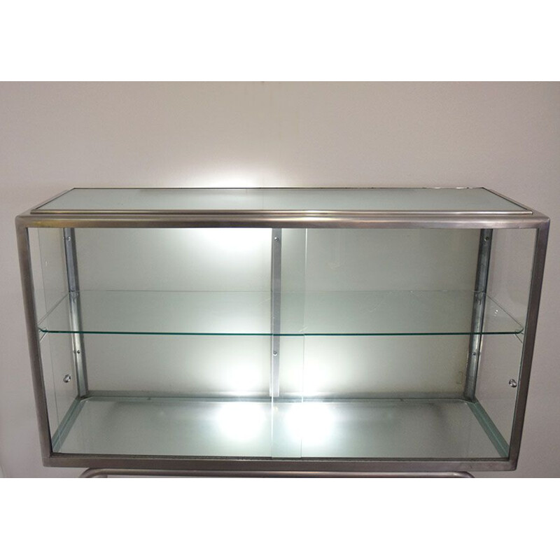 Vintage aluminum display case with lighting, Italy 1960