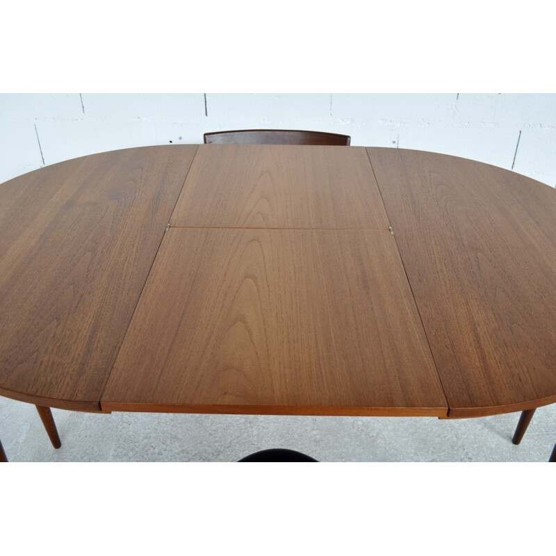 Frem Mobelfabrik dining set in teak and black leatherette, Hans OLSEN - 1950s 