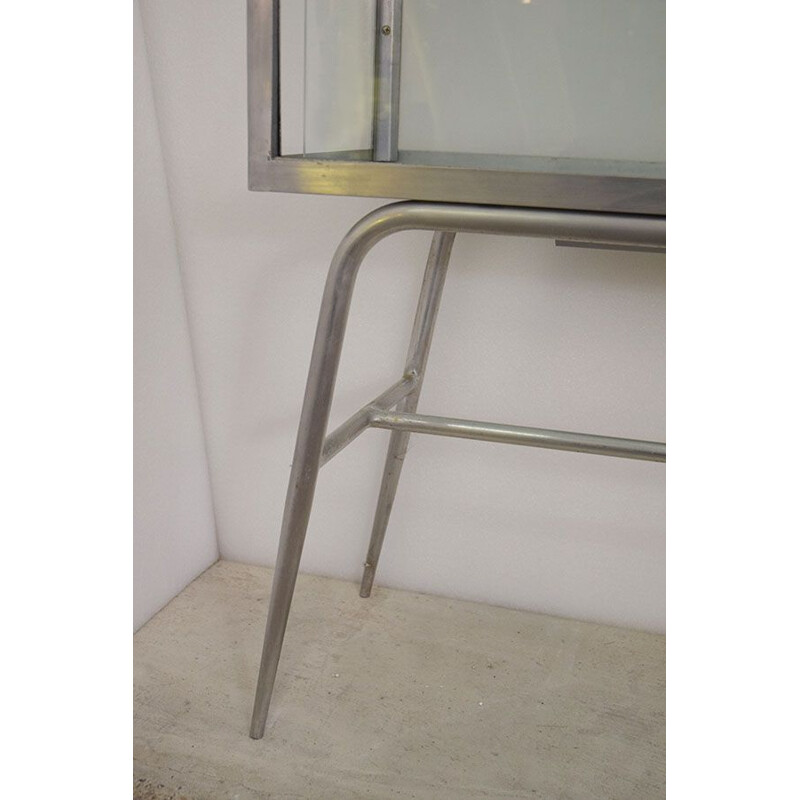 Vintage aluminum display case with lighting, Italy 1960